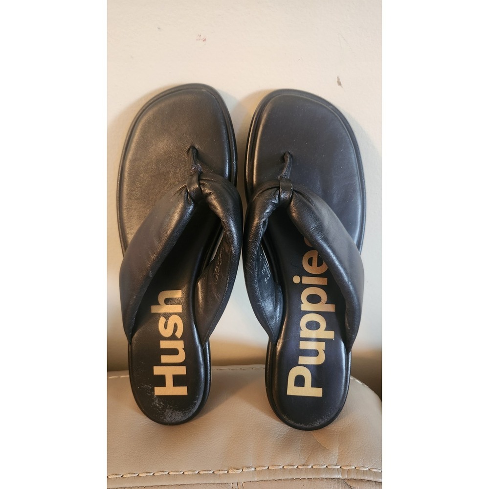 NIB Hush Puppies Emily Toepost Bold Black Leather Slides Size 8M